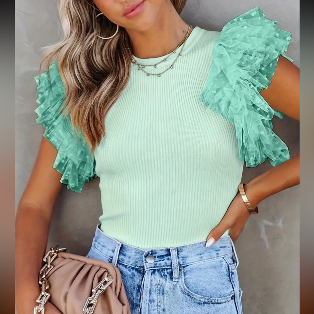 Polka dot ruffle sleeve top